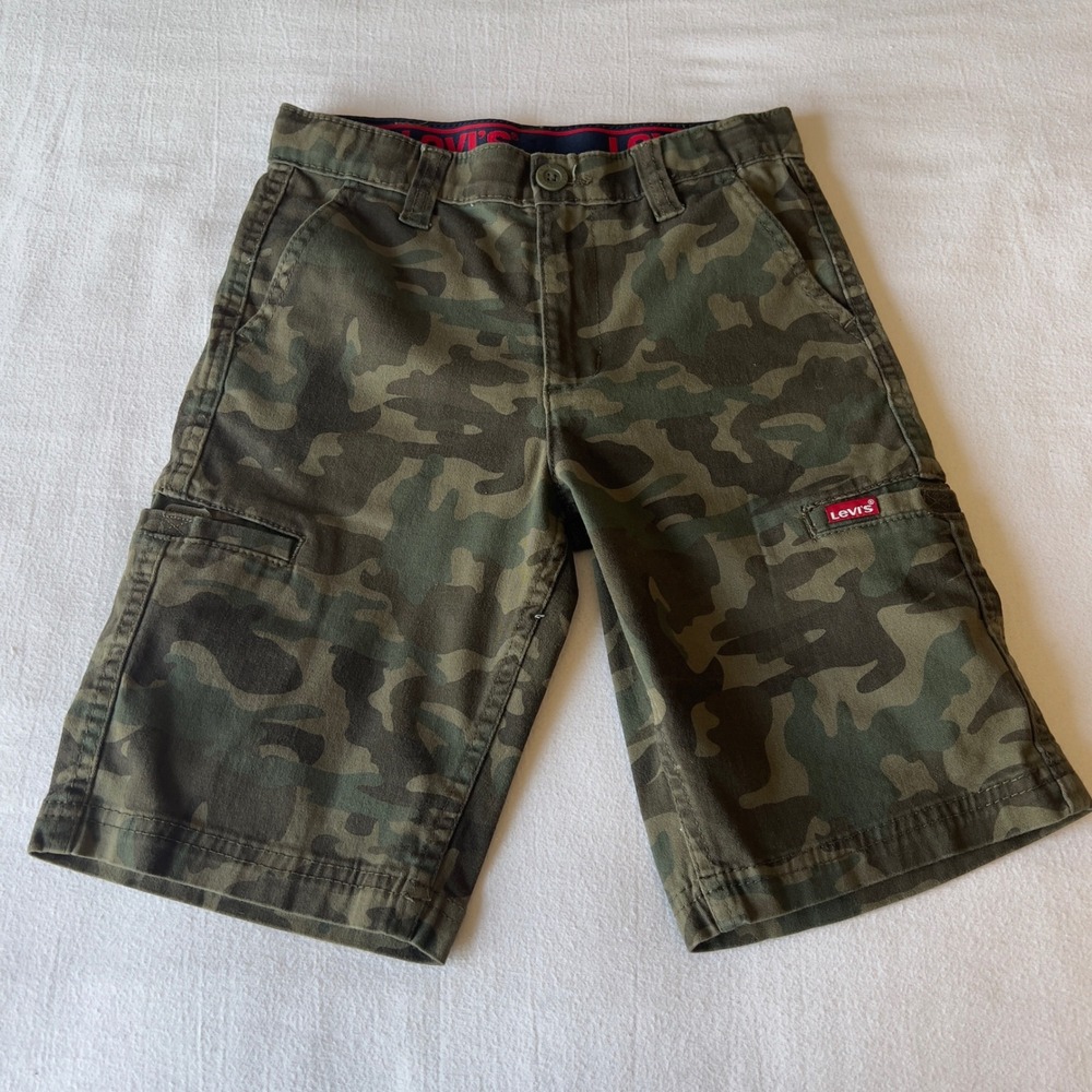 Levis Boys 12 Regular Camo Cargo Shorts Green Camouflage Utility Cotton